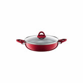 Ambition Jasper Deep Frying Pan with Lid with Qualum Basic Stone Coating 28cm - Red